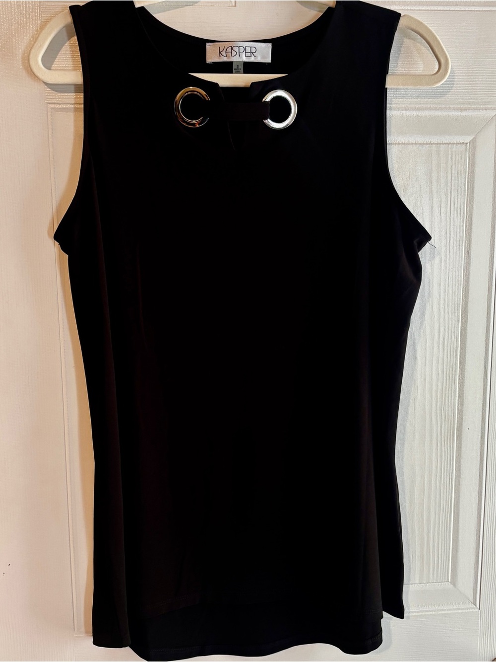 Kasper Black Sleeveless Top Small Silver O-Ring Keyhole Stretch